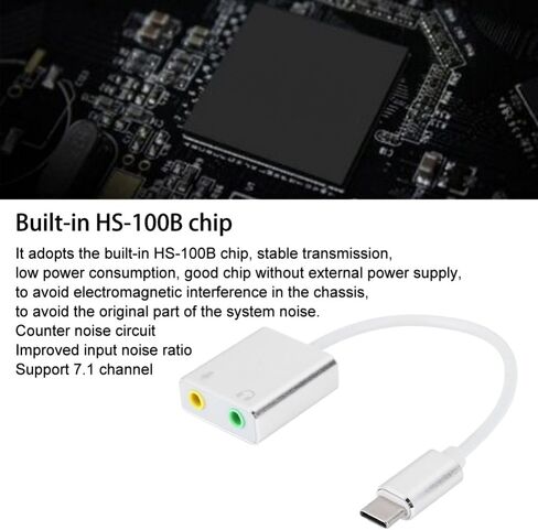 بطاقة صوت خارجية 7.1 - محول صوت وميكروفون USB من النوع C إلى 3.5 ملم مع غلاف من سبائك الألومنيوم للألعاب والموسيقى والتوصيل والتشغيل in Kuwait