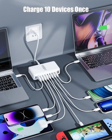 USB C Charger 1000W USB C Charger Block,Upgraded GaN IV 10-Port Charging Station Hub,Travel Essentials 140W Fast Charging Laptop Adapter for MacBook Pro/Air,DELL,Steam Deck,iPhone 17/16,Galaxy S25/24 in Saudi Arabia