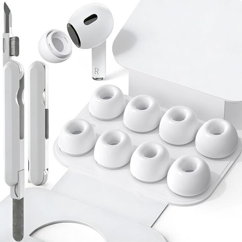 SIXFU 4 Sizes of Ear Tip Replacement Compatible with AirPod Pro and AirPods Pro 2 Ear Tips with Portable Storage Box & Cleaning Kit, Noise Reduction Hole & Dense Dust Guard Screen(XS/S/M/L)-White in Saudi Arabia