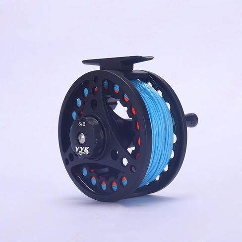 YYKBlueSky 5/6 Weight Fly Fishing Reel, Die-Cast Aluminum/Plastic Frame Optional, Smooth Drag System, Lightweight, Pre-Loaded Line(Including WF5F Fly Floating line+20LBS Backing line+4X Taper Leader) in Saudi Arabia