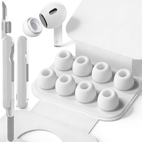SIXFU 4 Sizes of Ear Tip Replacement Compatible with AirPod Pro and AirPods Pro 2 Ear Tips with Portable Storage Box & Cleaning Kit, Noise Reduction Hole & Dense Dust Guard Screen(XS/S/M/L)-White in Saudi Arabia