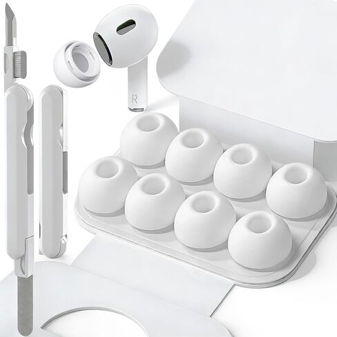 SIXFU 4 Sizes of Ear Tip Replacement Compatible with AirPod Pro and AirPods Pro 2 Ear Tips with Portable Storage Box & Cleaning Kit, Noise Reduction Hole & Dense Dust Guard Screen(XS/S/M/L)-White in Saudi Arabia