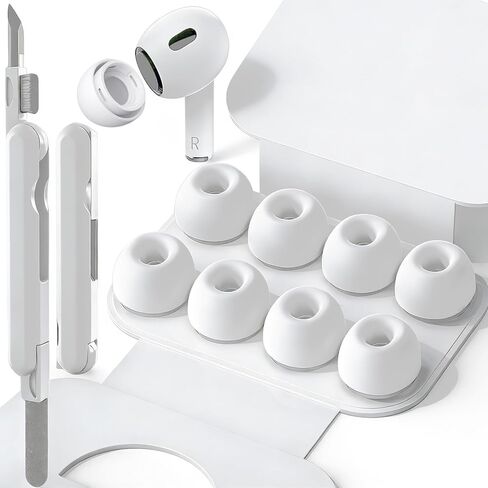 SIXFU 4 Sizes of Ear Tip Replacement Compatible with AirPod Pro and AirPods Pro 2 Ear Tips with Portable Storage Box & Cleaning Kit, Noise Reduction Hole & Dense Dust Guard Screen(XS/S/M/L)-White in Saudi Arabia