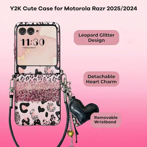 حافظة لهاتف Motorola Razr 2025/2024 مع حماية للحزام والمفصلات، حافظة هاتف بطباعة جلد الفهد الوردي Razr 2024/2025 للنساء والفتيات، حافظة لطيفة مضادة للصدمات لهاتف Moto Razr 2025/2024 in Kuwait
