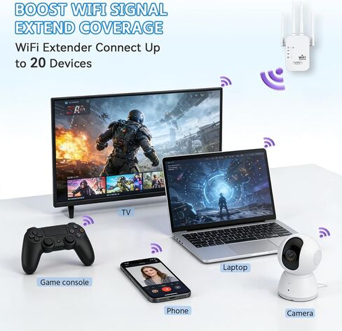 معزز إشارة موسع WiFi، نطاق AC1200Mbps ثنائي النطاق (5.8 جيجا هرتز/2.4 جيجا هرتز)، معزز WiFi مع منفذ إيثرنت يصل إلى 12880 قدم مربع لأكثر من 105 جهاز، مع 4 هوائيات تغطية 360 درجة in Saudi Arabia