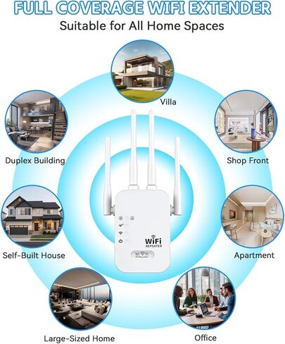 معزز إشارة موسع WiFi، نطاق AC1200Mbps ثنائي النطاق (5.8 جيجا هرتز/2.4 جيجا هرتز)، معزز WiFi مع منفذ إيثرنت يصل إلى 12880 قدم مربع لأكثر من 105 جهاز، مع 4 هوائيات تغطية 360 درجة in Saudi Arabia
