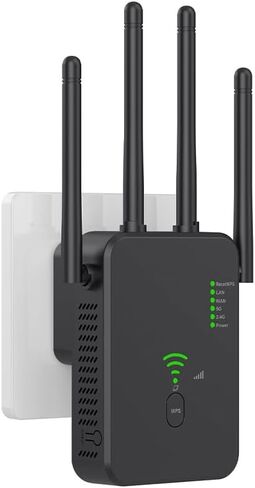 معزز إشارة موسعات WiFi - AC1200 ونطاق مزدوج 5 جيجا هرتز/2.4 جيجا هرتز، معزز WiFi مع منفذ إيثرنت للمنزل يغطي مساحة تصل إلى 10000 قدم مربع (الاتحاد الأوروبي-أسود) in Saudi Arabia
