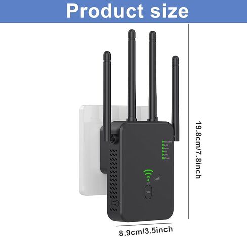 معزز إشارة موسعات WiFi - AC1200 ونطاق مزدوج 5 جيجا هرتز/2.4 جيجا هرتز، معزز WiFi مع منفذ إيثرنت للمنزل يغطي مساحة تصل إلى 10000 قدم مربع (الاتحاد الأوروبي-أسود) in Saudi Arabia