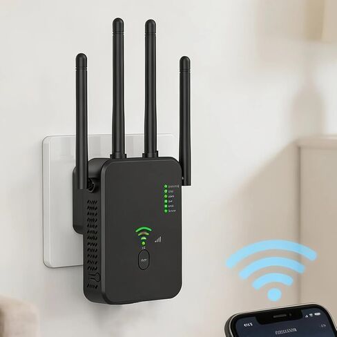 معزز إشارة موسعات WiFi - AC1200 ونطاق مزدوج 5 جيجا هرتز/2.4 جيجا هرتز، معزز WiFi مع منفذ إيثرنت للمنزل يغطي مساحة تصل إلى 10000 قدم مربع (الاتحاد الأوروبي-أسود) in Saudi Arabia