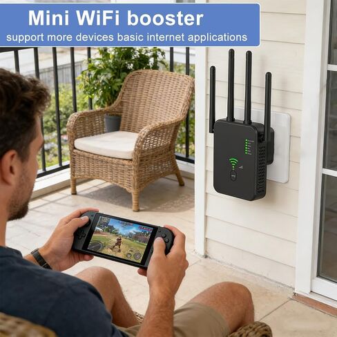 معزز إشارة موسعات WiFi - AC1200 ونطاق مزدوج 5 جيجا هرتز/2.4 جيجا هرتز، معزز WiFi مع منفذ إيثرنت للمنزل يغطي مساحة تصل إلى 10000 قدم مربع (الاتحاد الأوروبي-أسود) in Saudi Arabia