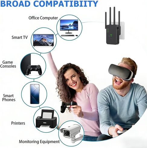 معزز إشارة موسعات WiFi - AC1200 ونطاق مزدوج 5 جيجا هرتز/2.4 جيجا هرتز، معزز WiFi مع منفذ إيثرنت للمنزل يغطي مساحة تصل إلى 10000 قدم مربع (الاتحاد الأوروبي-أسود) in Saudi Arabia