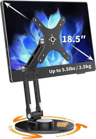 Portable Monitor Stand VESA Mount, Tilt & Rotation Joints Use Metal Hinges, Foldable Aluminum Desk Mount for 13-18.5 Inch & up to 5.5 lbs Small Monitors, Suitable for Home Office Travel (Black) in Saudi Arabia