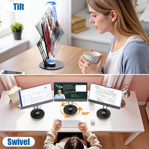 Portable Monitor Stand VESA Mount, Tilt & Rotation Joints Use Metal Hinges, Foldable Aluminum Desk Mount for 13-18.5 Inch & up to 5.5 lbs Small Monitors, Suitable for Home Office Travel (Black) in Saudi Arabia