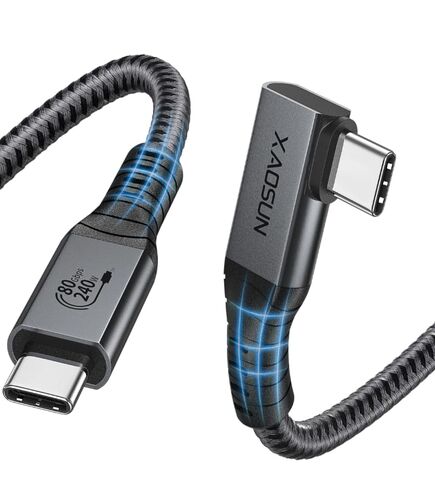 XAOSUN 80Gbps Right Angle USB 4 v2 Cable for Thunderbolt 5 Cable 3.3FT, 120Gbps Bandwidth for 16K/Dual 8K, 240W, 90 Degree Braided USB C Video Cable Compatible with MacBook Thunderbolt Docks eGPU Hub in Kuwait