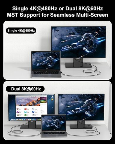 كابل USB 4 16K لكابل Thunderbolt 5 بطول 6.6 أقدام، يصل إلى 120 جيجابت في الثانية و240 وات، كابل USB C إلى USB C مجدول ممتاز بسرعة 80 جيجابت في الثانية، متوافق مع Thunderbolt 4/3، USB4، MacBook M5 Pro، iPhone 17/16/15 in Kuwait
