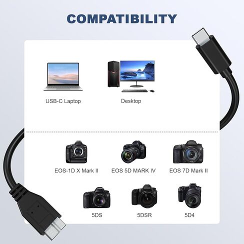 Sqrmekoko UC-E14 USB-C to Micro B USB 3.0 Camera Cable for Nikon D850 D810 D800 D800E D800A D5 D500 & Canon EOS 5D Mark IV 5DS 5DSR 7D Mark II 1DX II, 5Gbps Data Transfer & Fast Charging Cord, 3.3FT in Saudi Arabia