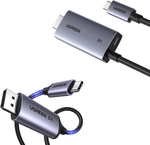 كابل UGREEN USB C إلى DisplayPort 1.4 8K@60 هرتز 4K@240 هرتز Thunderbolt أحادي الاتجاه إلى DisplayPort حزمة سلك مع كابل USB C إلى HDMI مع محول شحن سريع 140 وات PD 8K@60 هرتز in Kuwait