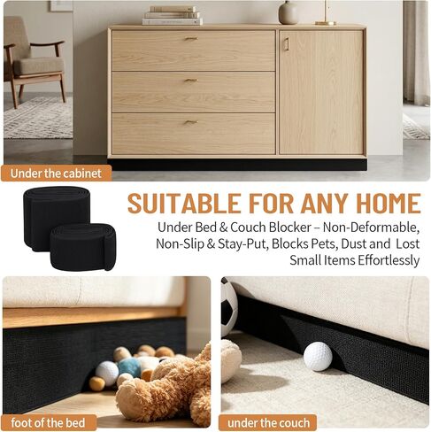 Under Sofa Blocker for Pets – Soft Fabric Gap Bumper, 3/5 Inch Height – Cut-to-Fit Couch & Bed Toy Blocker – Stops Dog Balls, Robot Vacuums Under Furniture (Black, Adjustable Length) in Saudi Arabia