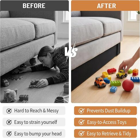 Under Sofa Blocker for Pets – Soft Fabric Gap Bumper, 3/5 Inch Height – Cut-to-Fit Couch & Bed Toy Blocker – Stops Dog Balls, Robot Vacuums Under Furniture (Black, Adjustable Length) in Saudi Arabia