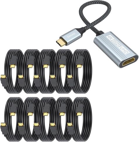 محول USB C إلى HDMI 4K+ كابل HDMI 6FT 10 حزم، محول من النوع C إلى HDMI للشاشة متوافق مع Thunderbolt 5/4/3 لجهاز MacBook Air/Pro، iPhone 17/16 in Kuwait