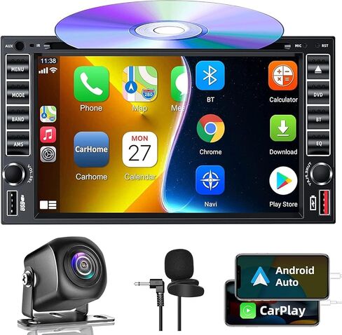 راديو ستيريو للسيارة مزدوج الدين مع مشغل CD/DVD، التحكم الصوتي Carplay وAndroid Auto، صوت سيارة 7 بوصة مع شاشة لمس عالية الدقة، بلوتوث، وصلة مرآة، كاميرا احتياطية، SWC، FM/AM، USB/SD، مدخل A/V in Saudi Arabia