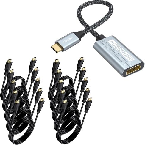 محول 4K USB C إلى HDMI + كابل HDMI 8K بطول 3 أقدام و10 حزم، سلك HDMI 2.1 فائق السرعة بسرعة 48 جيجابت في الثانية، من النوع C إلى HDMI للشاشة المتوافقة مع Thunderbolt 5/4/3 لهاتف iPhone 17/16 in Kuwait