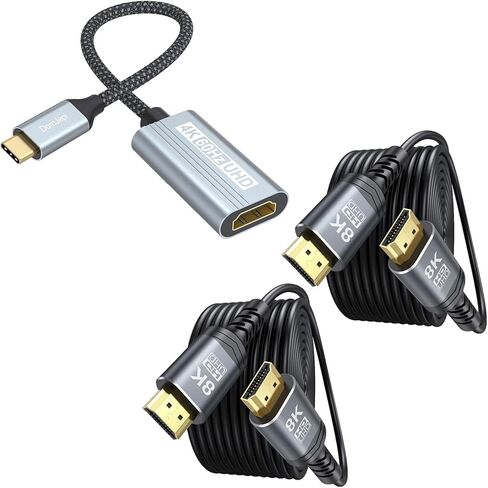 4K USB C to HDMI Adapter+8K HDMI Cable 20 FT 2-Pack, Type C to HDMI Adapter for Monitor Compatible with Thunderbolt 5/4/3 for MacBook Air/Pro, iPhone 17/16 in Saudi Arabia