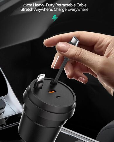 شاحن سيارة قابل للسحب 4 في 1 USB-C على شكل كوب محول شحن سريع متوافق مع iPhone 17/16/15/14/13/12 Pro Max، Pixel | هدية السفر الأساسية للرجال والنساء in Kuwait