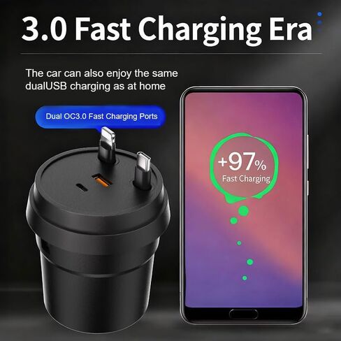 شاحن سيارة قابل للسحب 4 في 1 USB-C على شكل كوب محول شحن سريع متوافق مع iPhone 17/16/15/14/13/12 Pro Max، Pixel | هدية السفر الأساسية للرجال والنساء in Kuwait