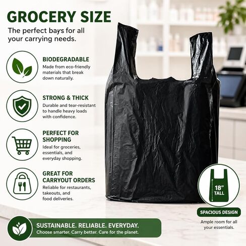 T-shirt Biodegradable Black Plastic Bags (600 ct.) Small Can Liners Grocery Size Pet Waste Bags Compatible with Arm & Hammer Swivel Bin & Rake pooper scooper (11.5" x 6.5" x 22") Multipurpose Bags in Saudi Arabia