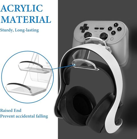 GEEKRIA Wall Mount Controller & Headphone Holder, Acrylic Dual Storage Hook, Wall Mounted Gamepad Stand for 8BitDo Pro 2, Ultimate, Space Saving Gaming Accessories (Clear) in Saudi Arabia