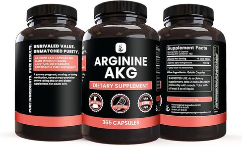 مكونات أصلية نقية أرجينين AAKG (365 كبسولة) بدون مغنيسيوم أو حشو أرز، نقي دائمًا، تم التحقق منه معمليًا in Kuwait