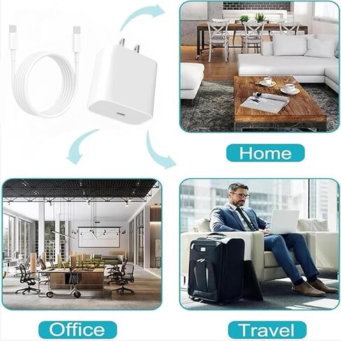 شاحن i Phone 17 16، شاحن من النوع c شحن سريع، محول طاقة USB مع كابلات شحن من c إلى c، كتلة شواحن حائط c لهاتف iPhone 17 16 15 in Kuwait