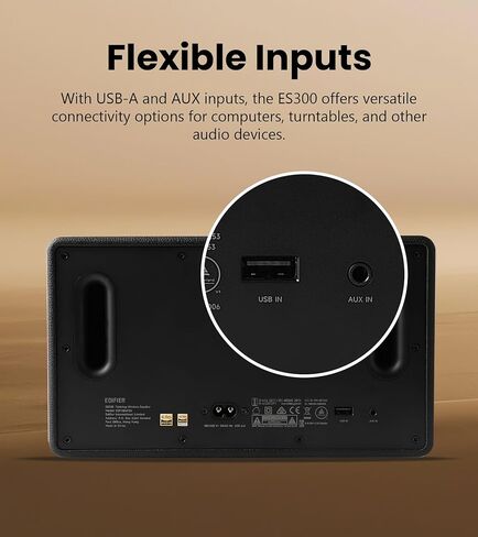 Edifier ES300 Tabletop Wireless Speaker, Hi-Res Audio Bluetooth 5.3 & 12H Long Playtime, Crystal Clear Sound Multiple Connectivity for Home Office Outdoor Desktop - Black (Renewed) in Saudi Arabia