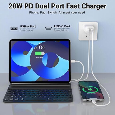 كابل شاحن iPhone 17 16 15 شحن سريع بطول 10 أقدام USB C مع كتلة منفذ مزدوج 20 وات - كابل شحن من النوع C متوافق مع iPhone 17/17 Pro/17 Pro Max/17 Air، 16/16e، 15، 3 حزم (أبيض) in Kuwait