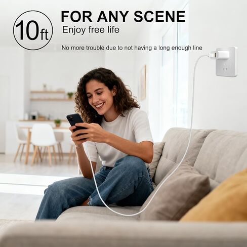 كابل شاحن iPhone 17 16 15 شحن سريع بطول 10 أقدام USB C مع كتلة منفذ مزدوج 20 وات - كابل شحن من النوع C متوافق مع iPhone 17/17 Pro/17 Pro Max/17 Air، 16/16e، 15، 3 حزم (أبيض) in Kuwait