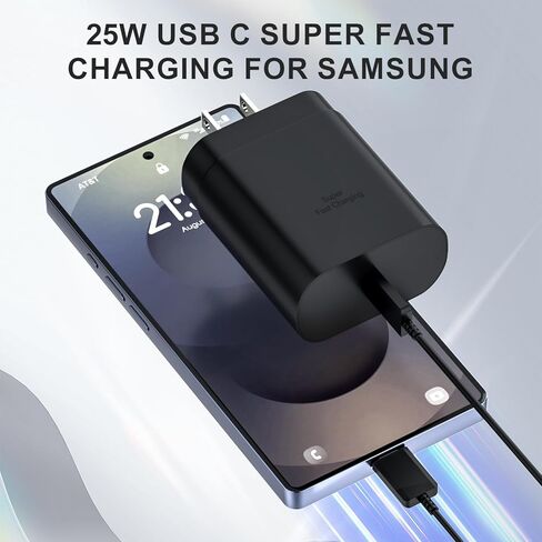 شاحن حائط سامسونج USB-C فائق السرعة - 4 محولات شاحن PD بقوة 25 وات مع كابل من النوع C (10 أقدام) لهاتف Samsung Galaxy S26 S25 S24 S23 S22 Ultra Plus S20 Note10 in Kuwait