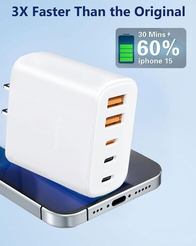 60W USB-C Fast Charging Kit (Includes Cables: 4ft + 6ft), 5-Port Wall Plug Power Adapter, Compatible with iPhone 17/16/15/Pro Max Series, iPad, Samsung S25/S24 in Kuwait