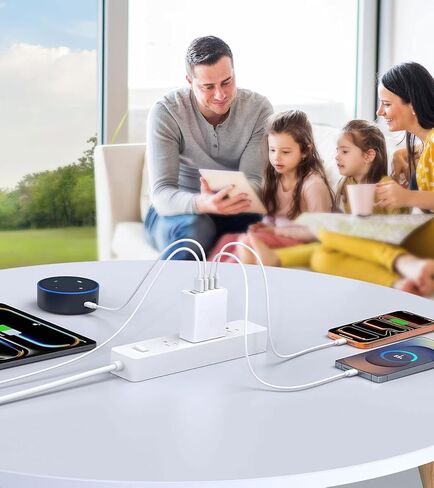 60W USB-C Fast Charging Kit (Includes Cables: 4ft + 6ft), 5-Port Wall Plug Power Adapter, Compatible with iPhone 17/16/15/Pro Max Series, iPad, Samsung S25/S24 in Kuwait