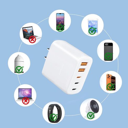 60W USB-C Fast Charging Kit (Includes Cables: 4ft + 6ft), 5-Port Wall Plug Power Adapter, Compatible with iPhone 17/16/15/Pro Max Series, iPad, Samsung S25/S24 in Kuwait