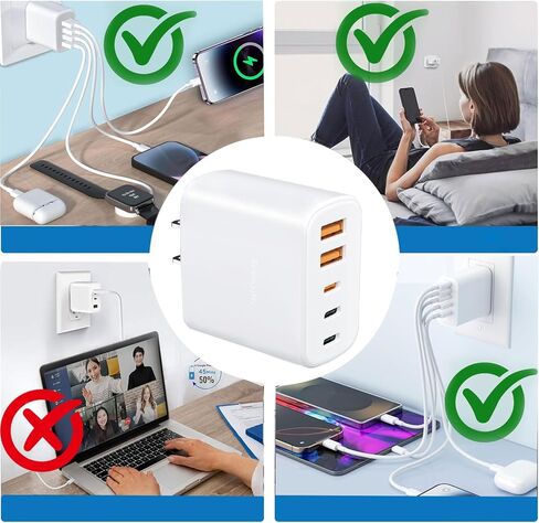 60W USB-C Fast Charging Kit (Includes Cables: 4ft + 6ft), 5-Port Wall Plug Power Adapter, Compatible with iPhone 17/16/15/Pro Max Series, iPad, Samsung S25/S24 in Kuwait