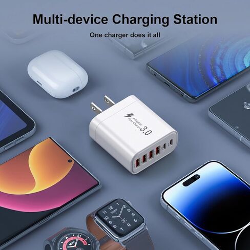 كتلة شاحن USB C، كتل شحن 6 في 1 بقدرة 50 وات، شاحن حائط سريع 20 وات نوع C و3.1 أمبير USB، محول شحن هاتف متعدد المنافذ لهاتف iPhone 17/16/15/14/13/12 Pro Max/iPad/Galaxy S25 والهواتف الأخرى in Kuwait