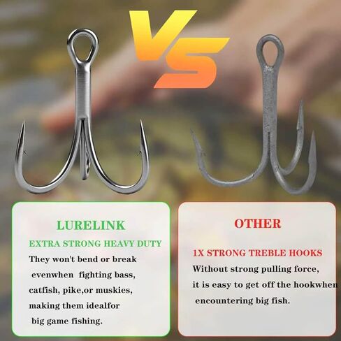 50pcs High Carbon Steel Fishing Treble Hooks - Super Sharp Solid Triple Barbed 3X Strong Professional V Design, Size 4/6/8/10/12/14, Saltwater and Freshwater Replacement Hooks in Saudi Arabia