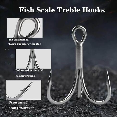 50pcs High Carbon Steel Fishing Treble Hooks - Super Sharp Solid Triple Barbed 3X Strong Professional V Design, Size 4/6/8/10/12/14, Saltwater and Freshwater Replacement Hooks in Saudi Arabia
