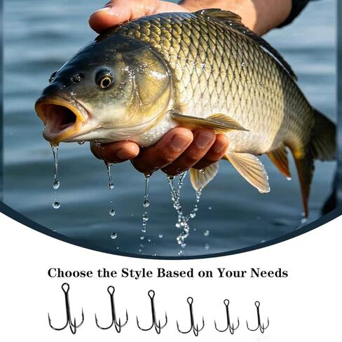50pcs High Carbon Steel Fishing Treble Hooks - Super Sharp Solid Triple Barbed 3X Strong Professional V Design, Size 4/6/8/10/12/14, Saltwater and Freshwater Replacement Hooks in Saudi Arabia