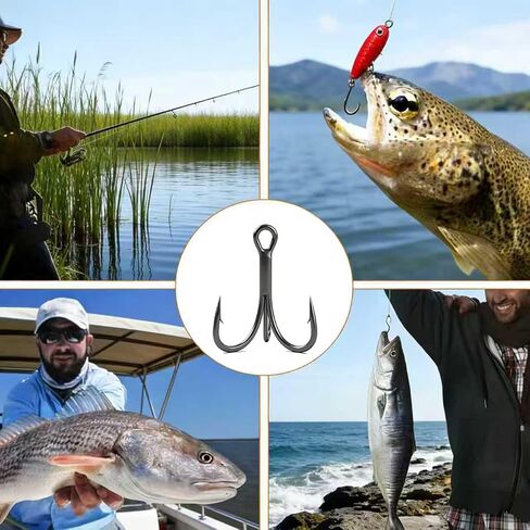 50pcs High Carbon Steel Fishing Treble Hooks - Super Sharp Solid Triple Barbed 3X Strong Professional V Design, Size 4/6/8/10/12/14, Saltwater and Freshwater Replacement Hooks in Saudi Arabia