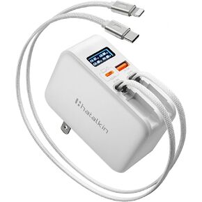 67W Retractable Wall Charger, Retractable USB C Charger Wall Plug with Digital Display, GaN Fast Charger, Dual Retractable Cables 3.3ft, 4-in-1 Travel Charger for MacBook Pro, iPhone 17/16, Galaxy S26 in Saudi Arabia