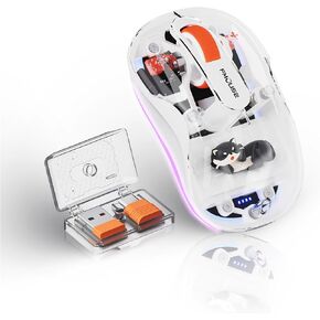 FMOUSE ماوس لاسلكي لطيف يعمل بالبلوتوث قابل لإعادة الشحن، 2.4 جيجا وماوس كمبيوتر صامت مزدوج BT مع ضوء RGB، 4 نقطة في البوصة قابلة للتعديل، تصميم تمثال شفاف أرجواني مع دمية قطة للكمبيوتر المحمول PC MacBook in Kuwait