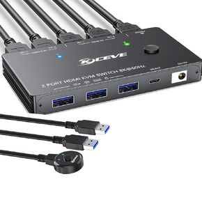 HDMI KVM Switch 8K@60Hz, Monitor KVM Switch for 2 PC Sharing 1 Monitors and 3 USB3.0 Devices,Wired Remote Control and USB Cables,Black in Kuwait
