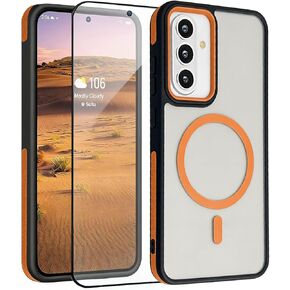 Magnetic for Samsung Galaxy A57 5G Phone Case with Screen Protector, Translucent Matte Back Protective Cover Anti-Scratch Shockproof Slim Thin Cover Case for Samsung A57 6.7" (Orange) in Saudi Arabia